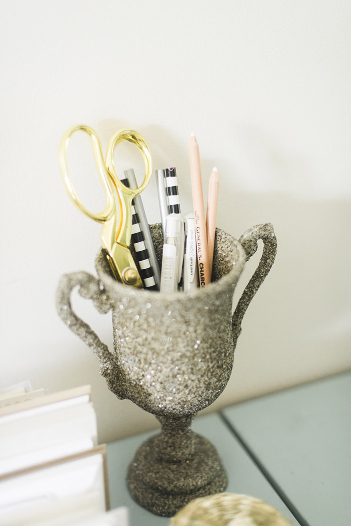 Pens and pencils in a mug